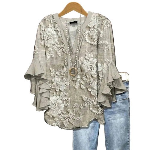 Dame T-shirt med Blomsterdesign 0
