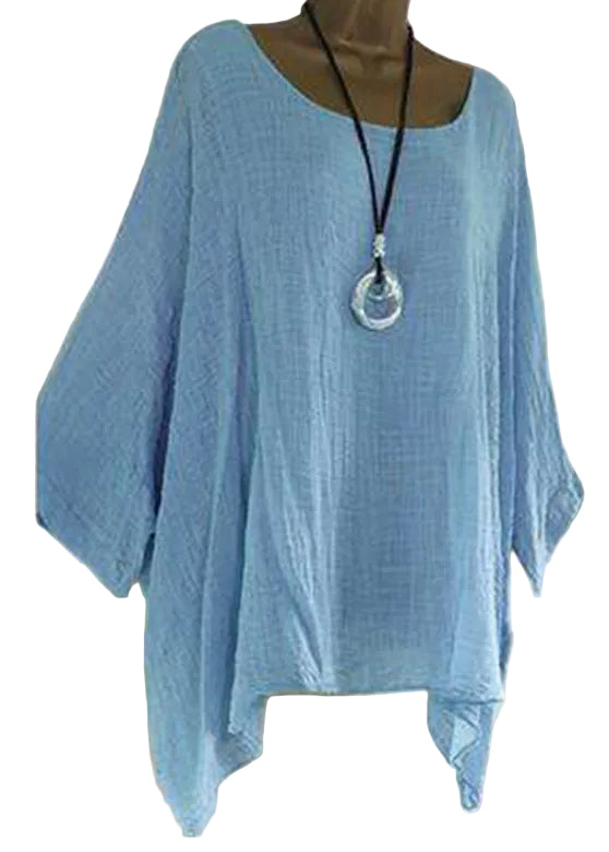 Dame T-shirt med O-hals og asymmetrisk design i plus size 0