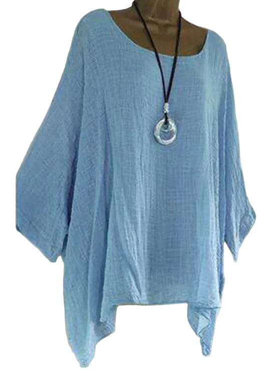 Dame T-shirt med O-hals og asymmetrisk design i plus size 0