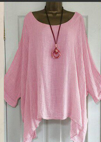 Dame T-shirt med O-hals og asymmetrisk design i plus size 1