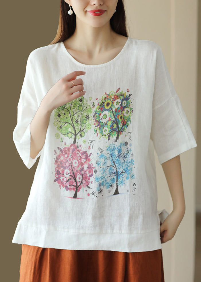 Dame T-shirt med O-hals og print i sommerstil 2