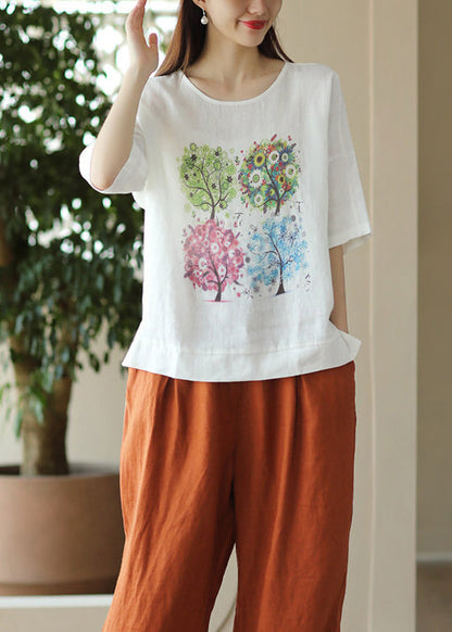 Dame T-shirt med O-hals og print i sommerstil 3