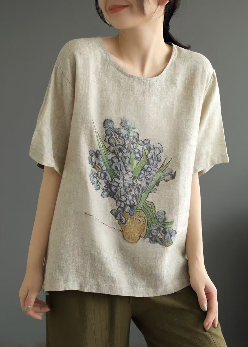 Dame T-shirt med O-hals og print til hverdag 0