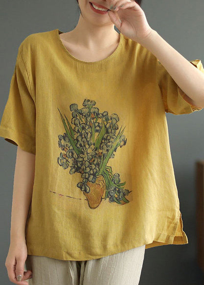 Dame T-shirt med O-hals og print til hverdag 1