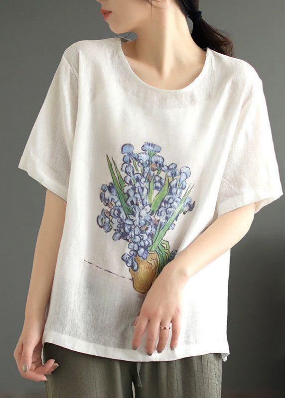 Dame T-shirt med O-hals og print til hverdag 2