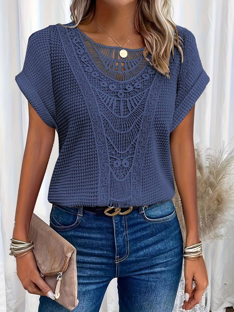 Dame T-shirt med Rund Hals og Blonder 5