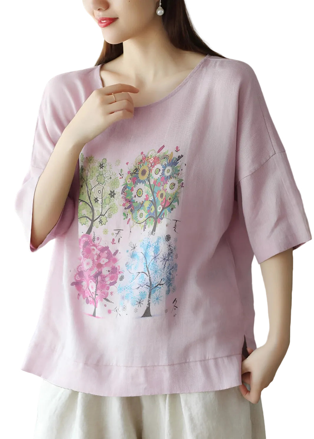 Dame T Shirt Løs Fit med O-Hals til Afslappet Sommerstil 0