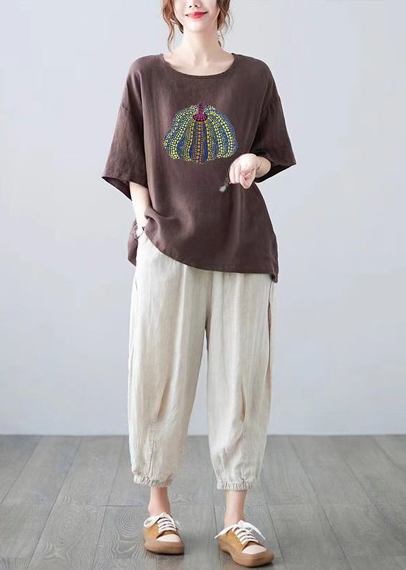 Dame T Shirt Med O-hals Og Print I Afslappet Stil 1