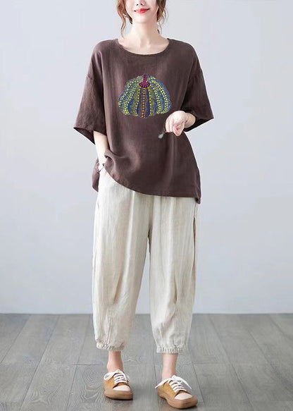 Dame T Shirt Med O-hals Og Print I Afslappet Stil 1