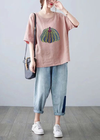 Dame T Shirt Med O-hals Og Print I Afslappet Stil 2
