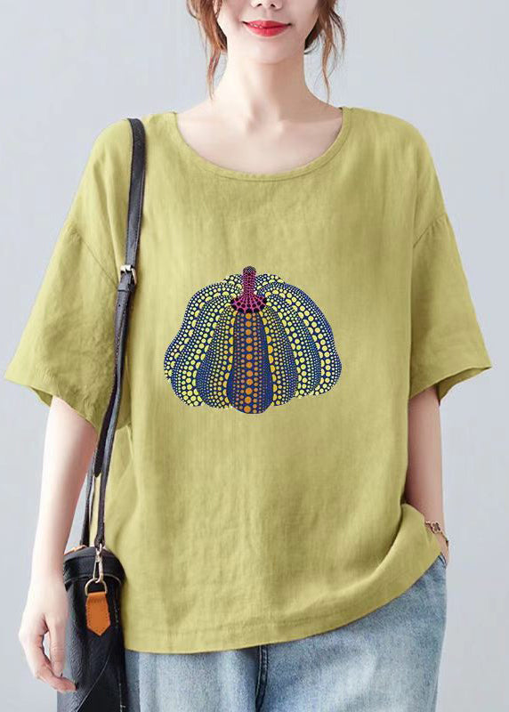 Dame T Shirt Med O-hals Og Print I Afslappet Stil 4