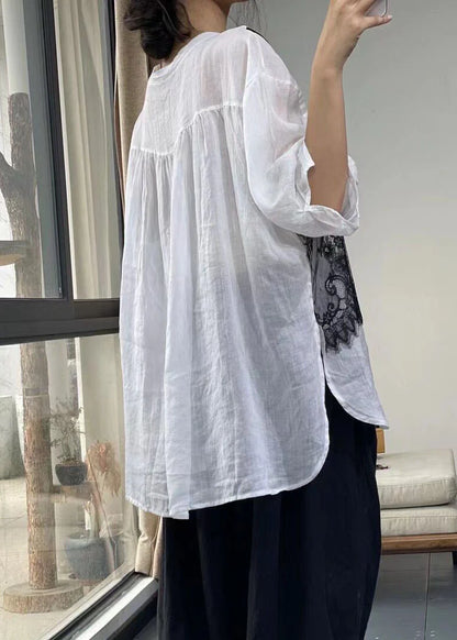 Dame T Shirt med Patchwork og Sideåbning i Afslappet Stil 4
