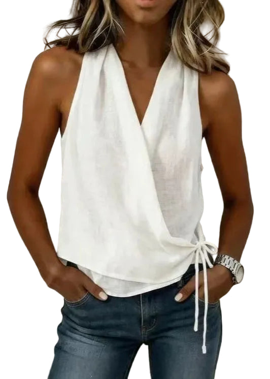 Dame Tanktop V-hals med Snørebånd Ærmeløs Casual Style 0
