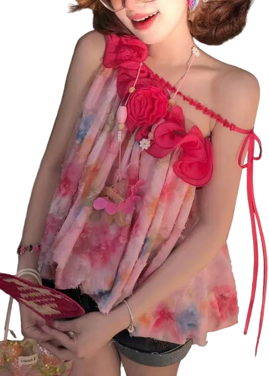 Dame Top Ærmeløs Blomstret Chiffon 0