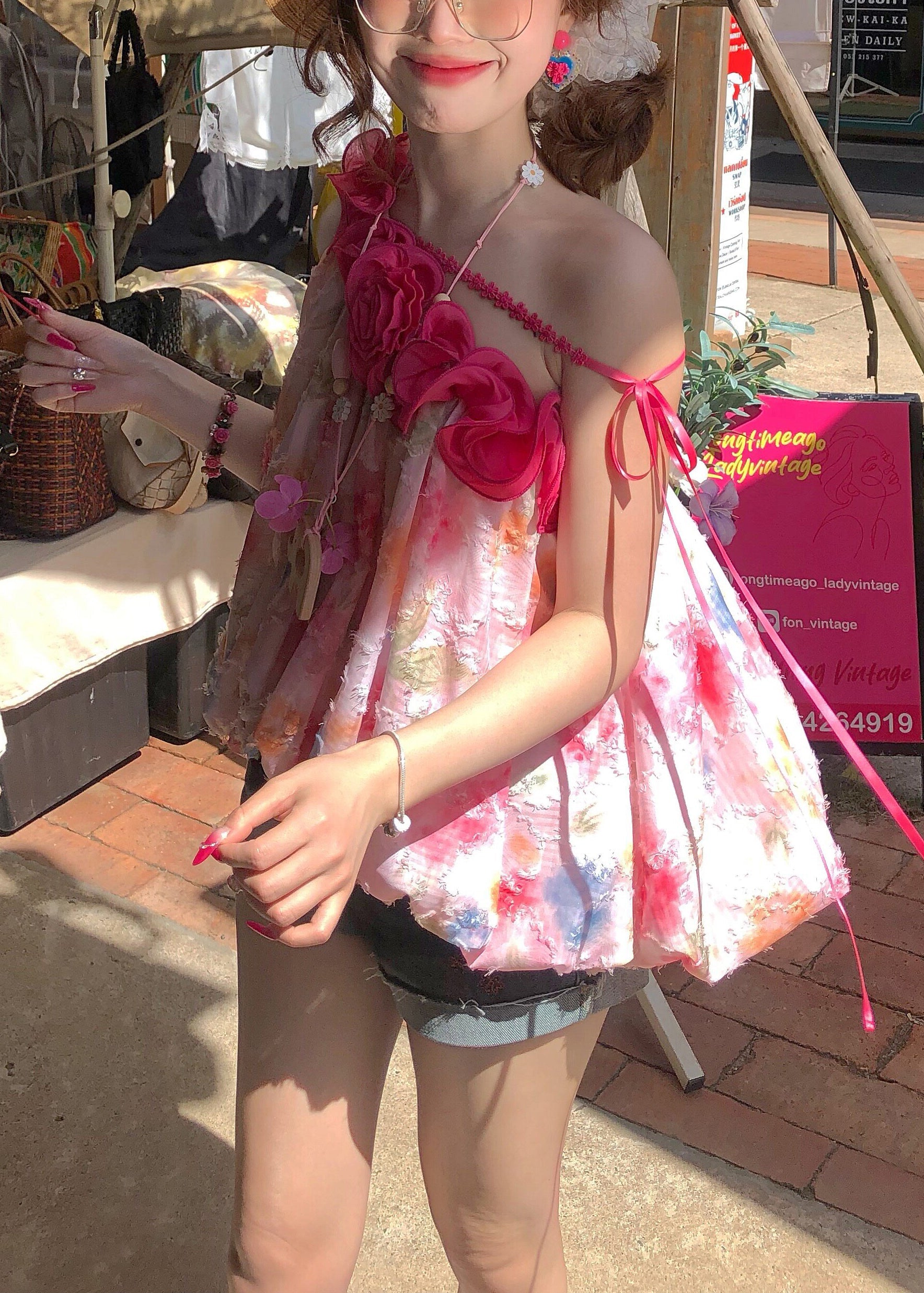 Dame Top Ærmeløs Blomstret Chiffon 2