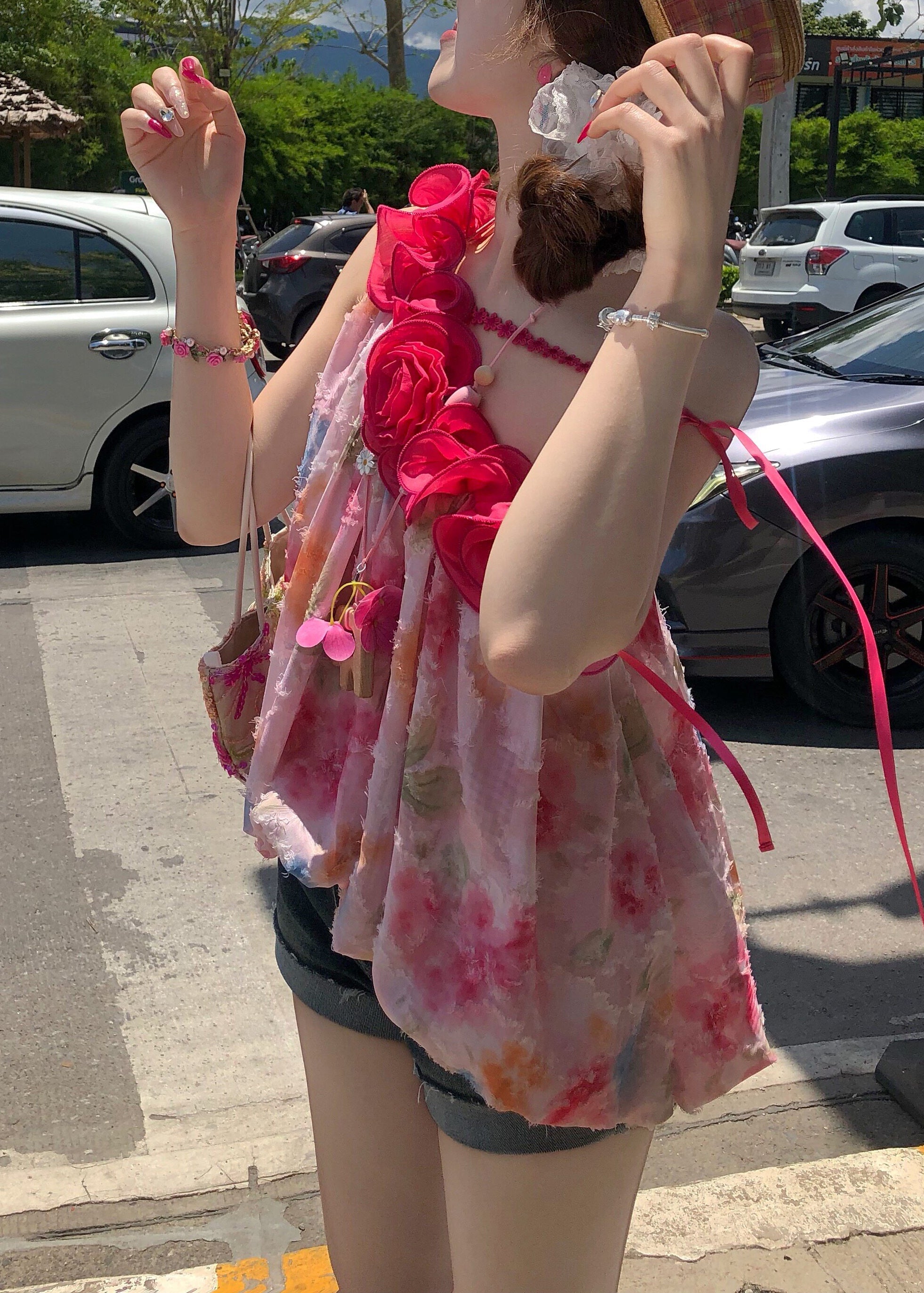 Dame Top Ærmeløs Blomstret Chiffon 3