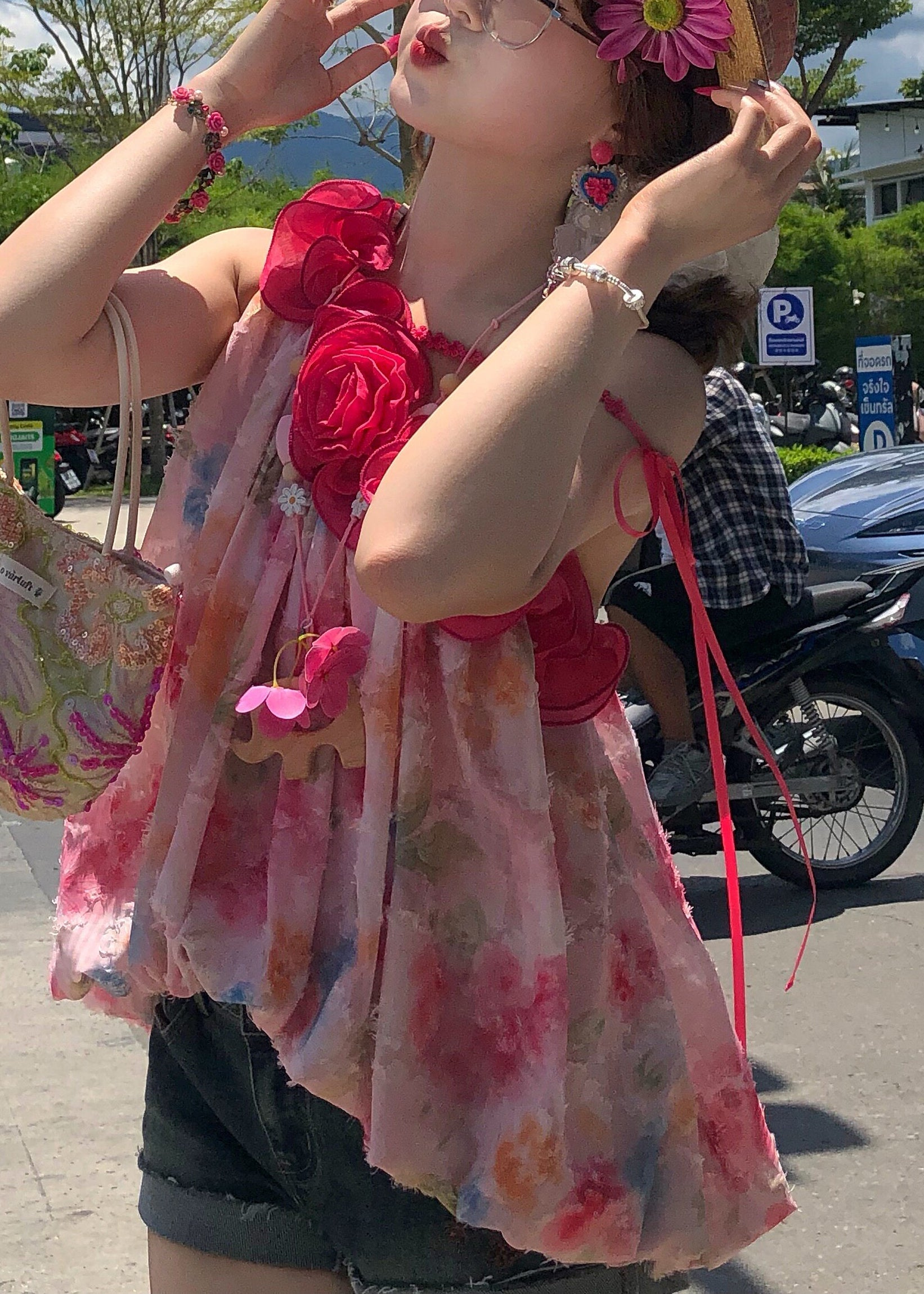 Dame Top Ærmeløs Blomstret Chiffon 4