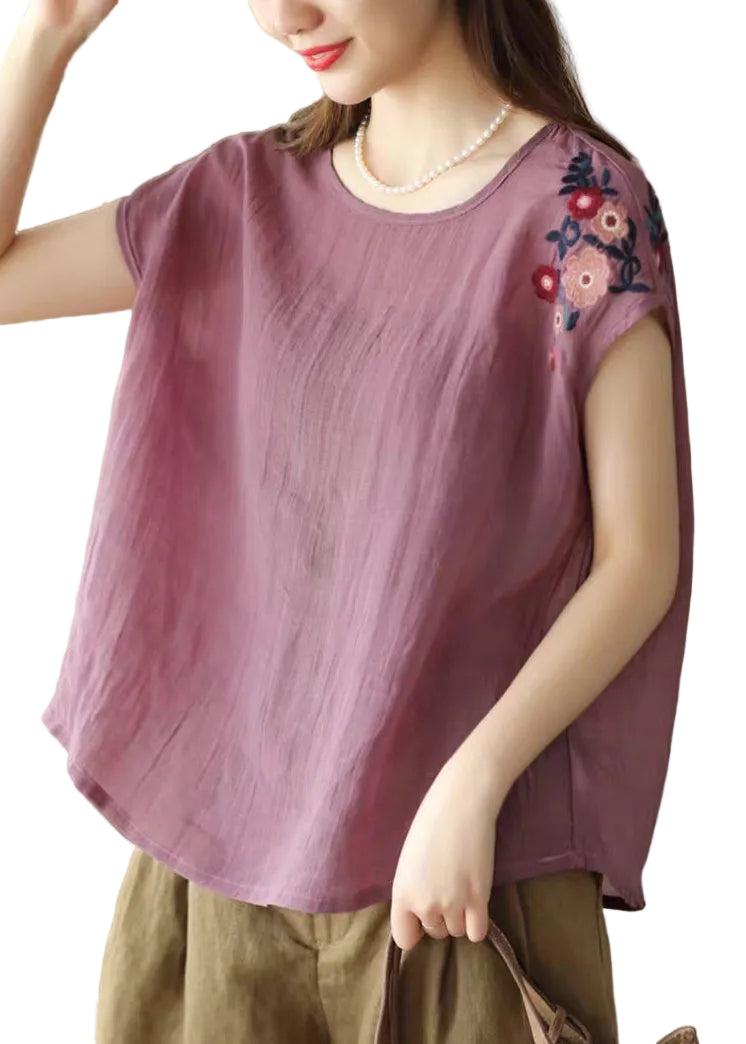 Dame Top Broderet O-hals Plus Size 0