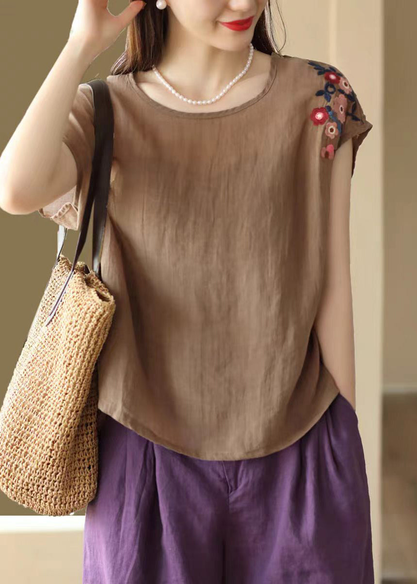 Dame Top Broderet O-hals Plus Size 1