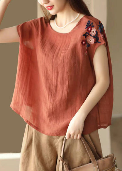 Dame Top Broderet O-hals Plus Size 4