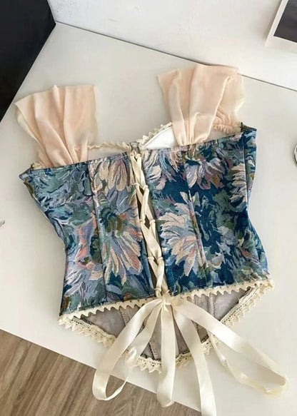 Dame Top Patchwork Jacquard med Snørelukning 1