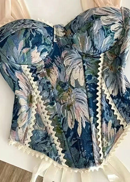 Dame Top Patchwork Jacquard med Snørelukning 2