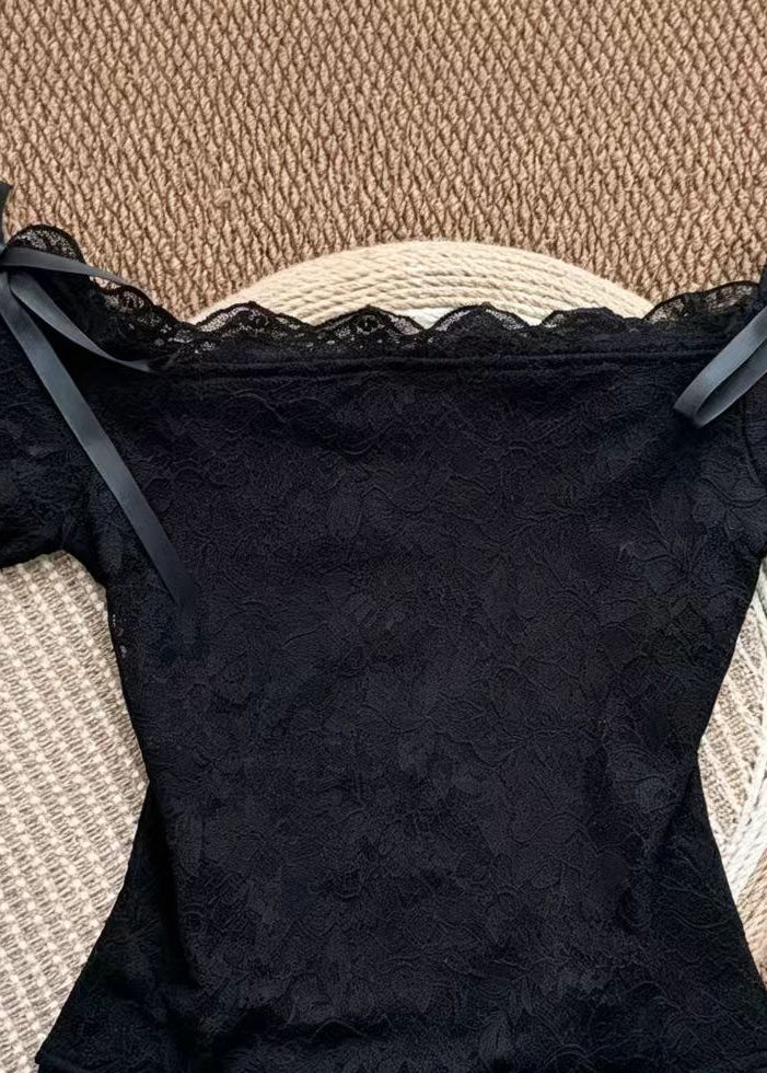 Dame Top med Slash Hals og Sløjfe Detalje 1