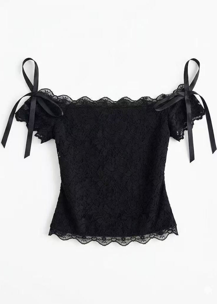 Dame Top med Slash Hals og Sløjfe Detalje 4
