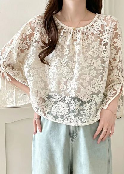 Dame Toppe O-hals med Blonde Detaljer - Let og Åndbar Sommer Stil 3