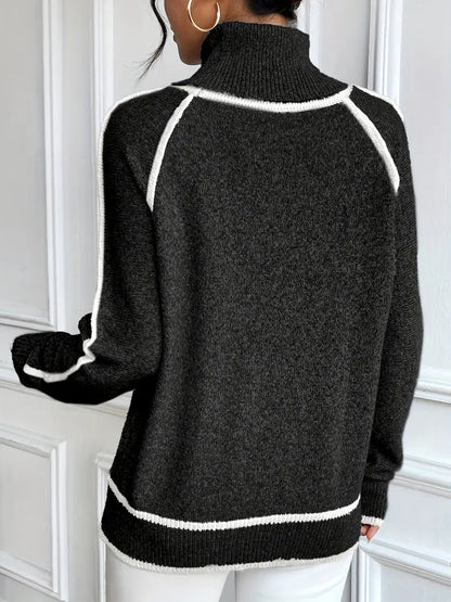 Dame Turtle Neck Sweater Med Kontrastdetaljer 7