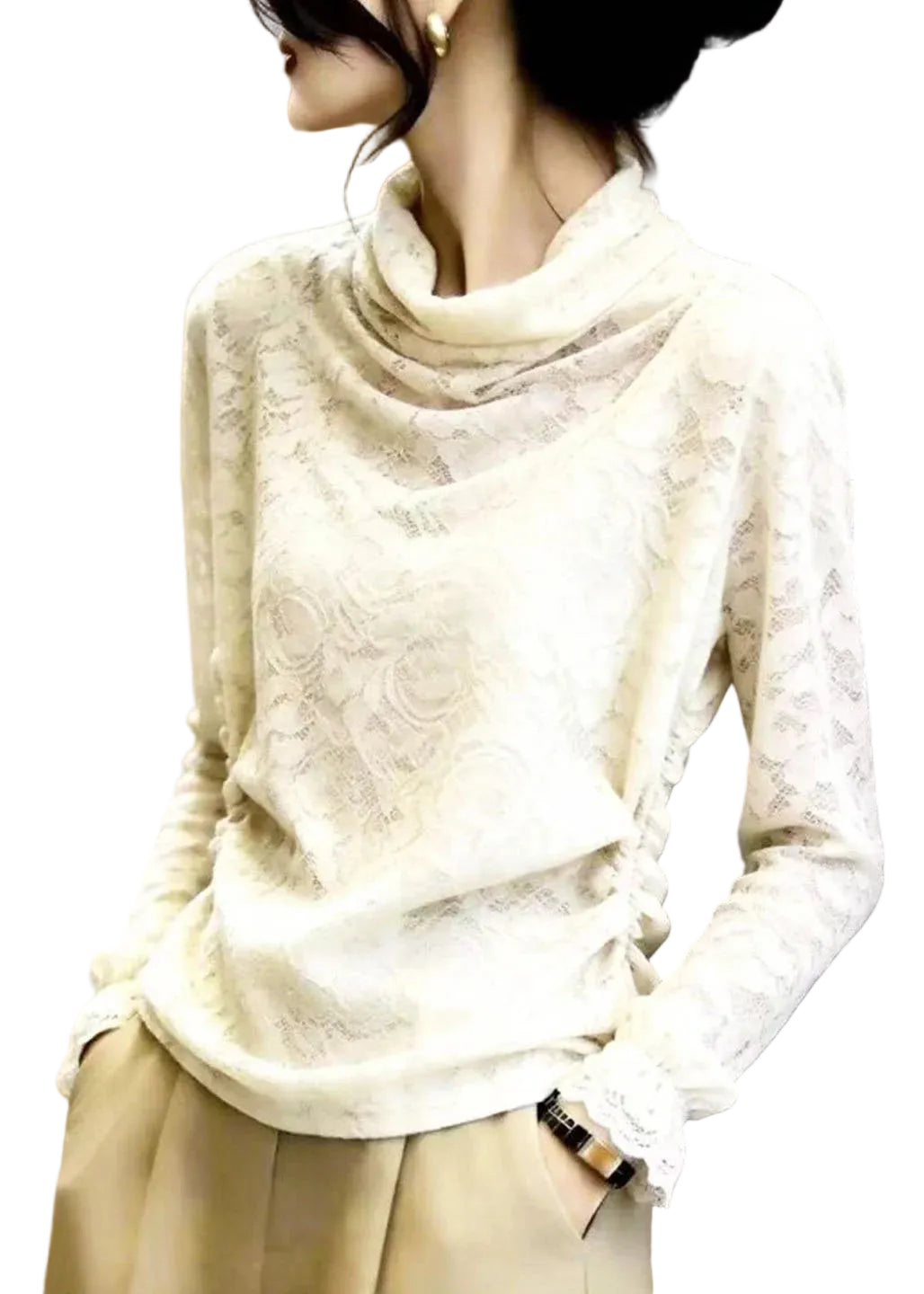 Dame Turtleneck Top med Blonde Detaljer Efterårsstil 0
