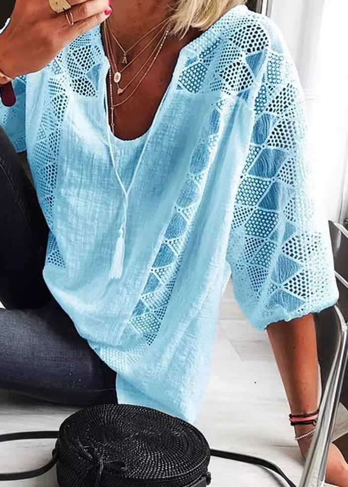 Dame U-hals Bluse med Patchwork Design 1