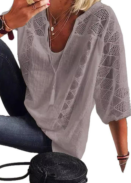 Dame U-hals Bluse med Patchwork Design 4