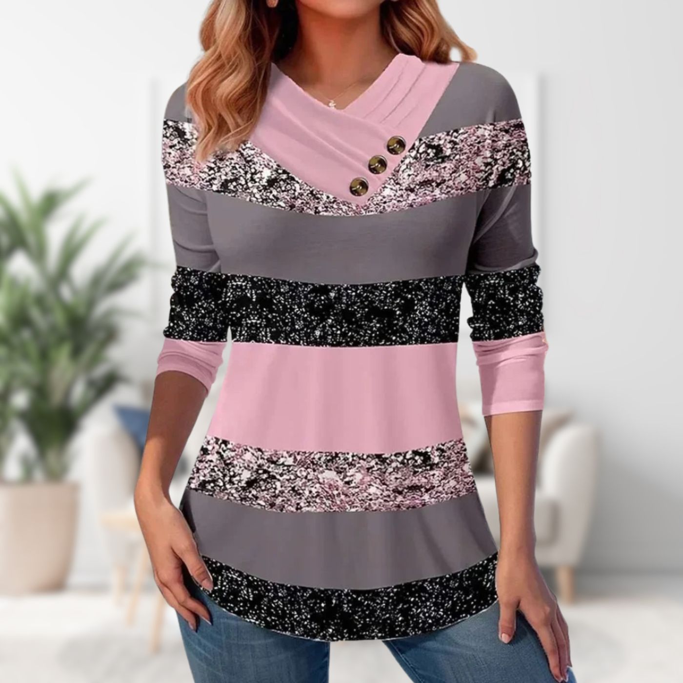 Dame V-hals Sweater Strikket 1