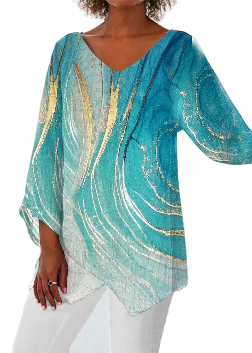 Dame V-hals Top med Asymmetrisk Design 0