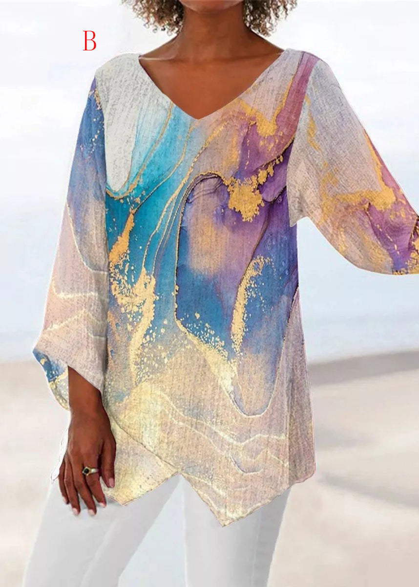 Dame V-hals Top med Asymmetrisk Design 1