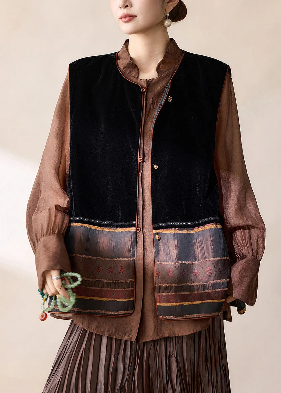 Dame Velourvest Ærmeløs Patchwork Vintage Stil 1