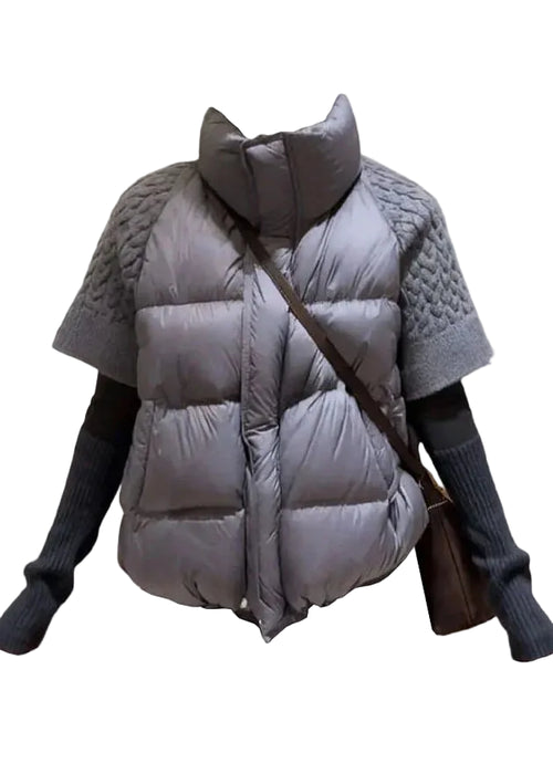 Dame Vest Kortærmet Patchwork Strik med Ståkrave 0