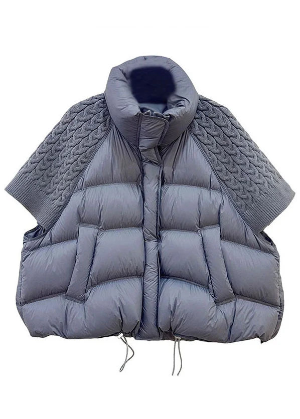 Dame Vest Kortærmet Patchwork Strik med Ståkrave 1