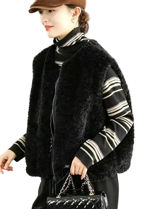 Dame Vest O-hals Lynlås Teddy Stil 0