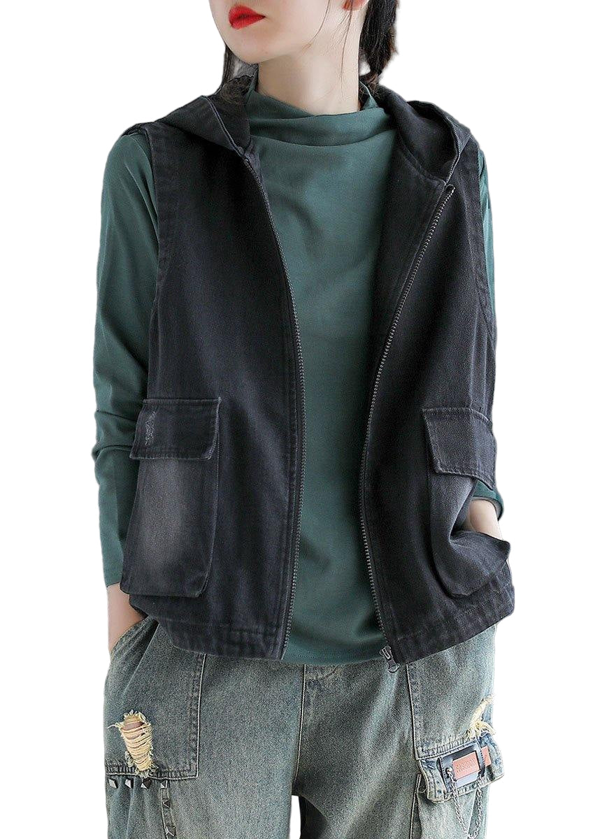 Dame Vest Uden Ærmer Patchwork Design med Hætte 0