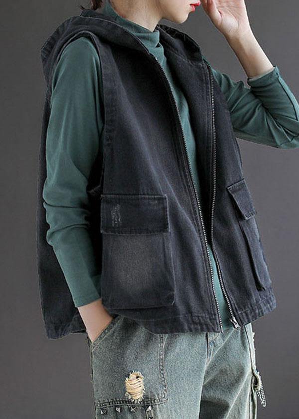 Dame Vest Uden Ærmer Patchwork Design med Hætte 1