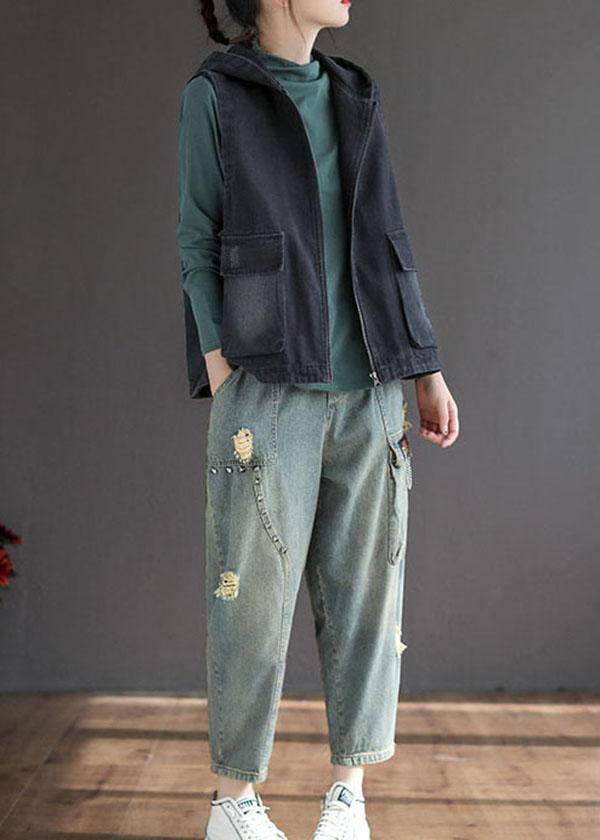 Dame Vest Uden Ærmer Patchwork Design med Hætte 2