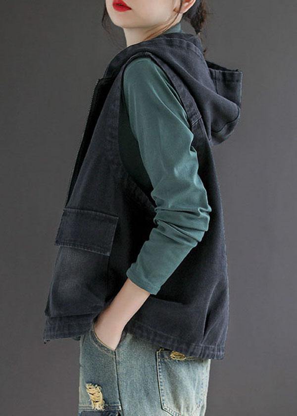 Dame Vest Uden Ærmer Patchwork Design med Hætte 3