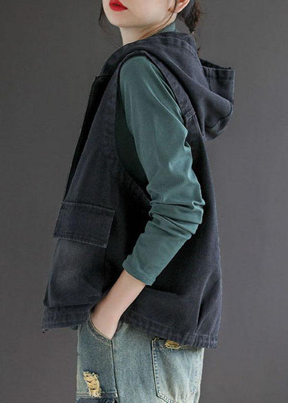 Dame Vest Uden Ærmer Patchwork Design med Hætte 3