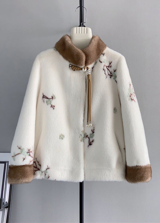 Dame Vintage Jakke med Ståkrave og Broderi 0