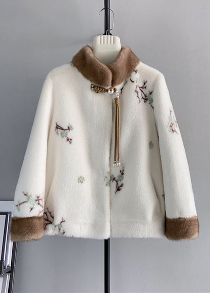 Dame Vintage Jakke med Ståkrave og Broderi 0