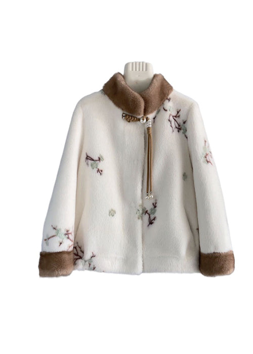 Dame Vintage Jakke med Ståkrave og Broderi 4