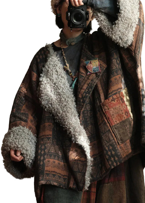 Dame Vinterfrakke med Peter Pan-krave og Patchwork Design 1