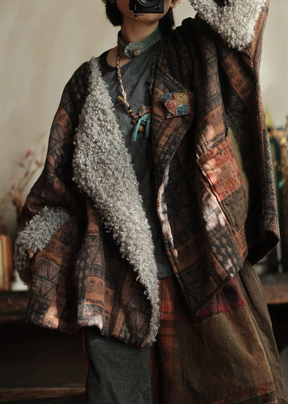 Dame Vinterfrakke med Peter Pan-krave og Patchwork Design 2